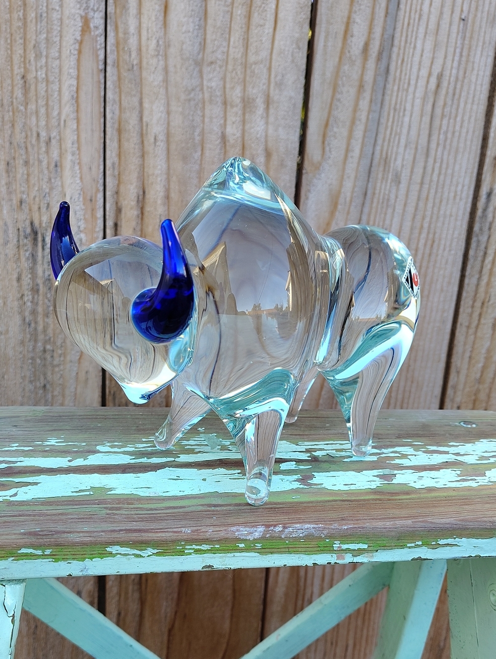 Svoboda Glass Hand Blown Bull Figurine With Original Label Karlov Czech Republic